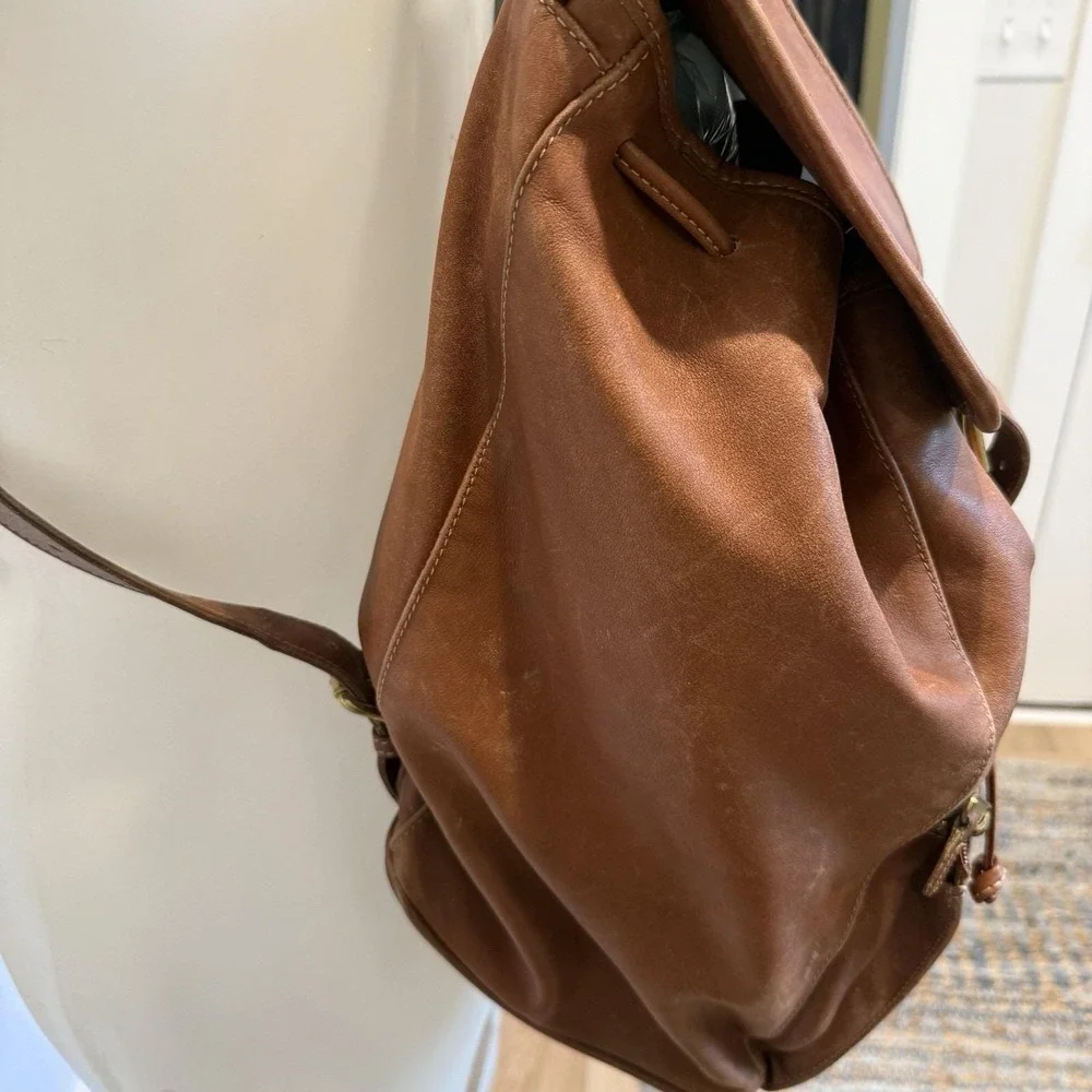 Coach Leather Backpack Vintage 90's British Tan Drawstring‎ Buckle #0519